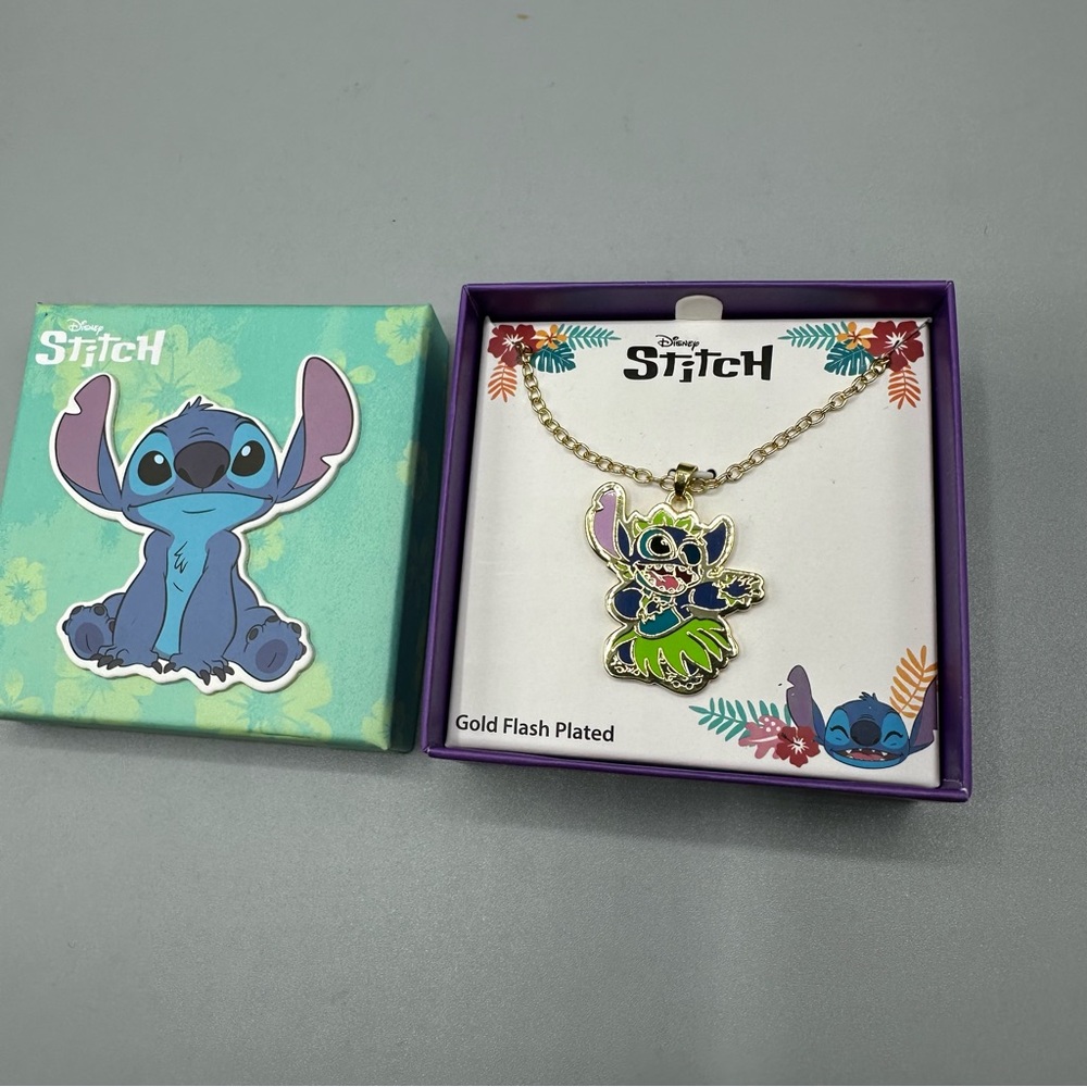 Disney Lilo and Stitch Yellow Gold Flash Plated Dancing Stitch Pendant Necklace